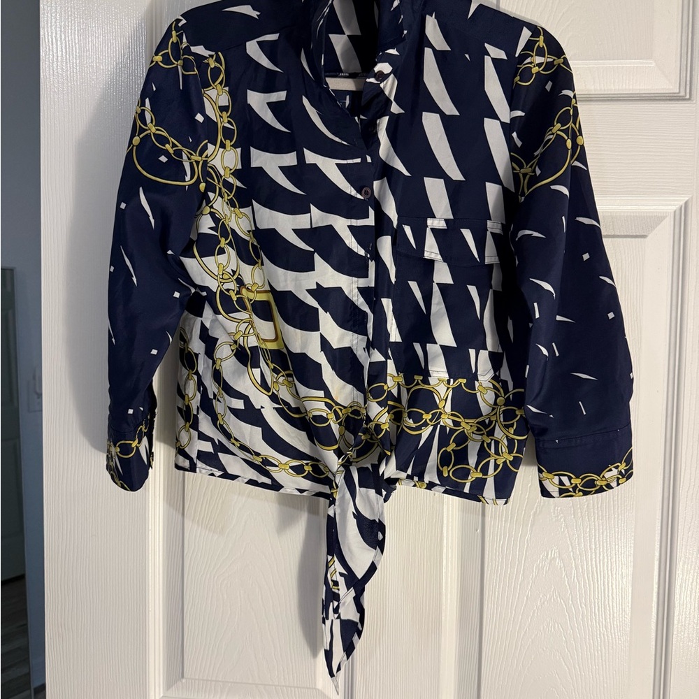 Guess by Marciano Blue and Gold blouse with Modern Design